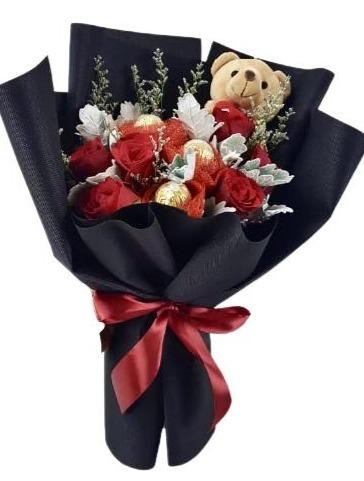 Roses and Chocolate Bouquet with Teddy - Florist London