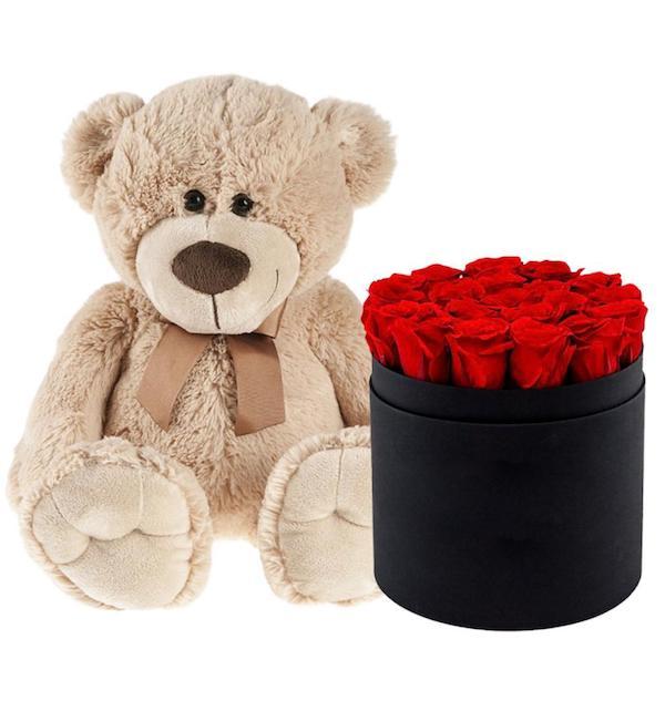 Roses Box and Teddy Bear - Florist London