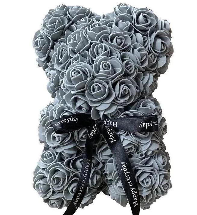 Small Gray Rose Flower Bear - Florist London