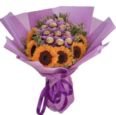 Sunflowers and Chocolates Purple Bouquet - Florist London