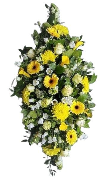 White and Yellow Funeral Casket Cover - Florist London