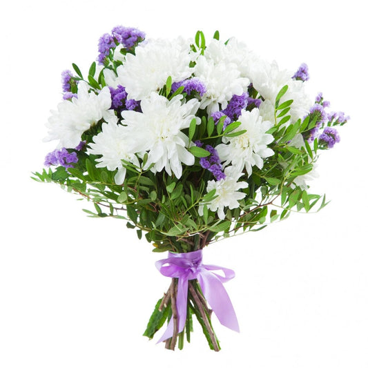 White Chrysanthemum With Limonium Bouquet