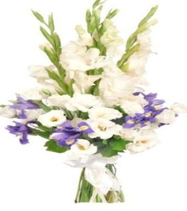 White Gladiolus and Purple Iris Bouquet - Florist London