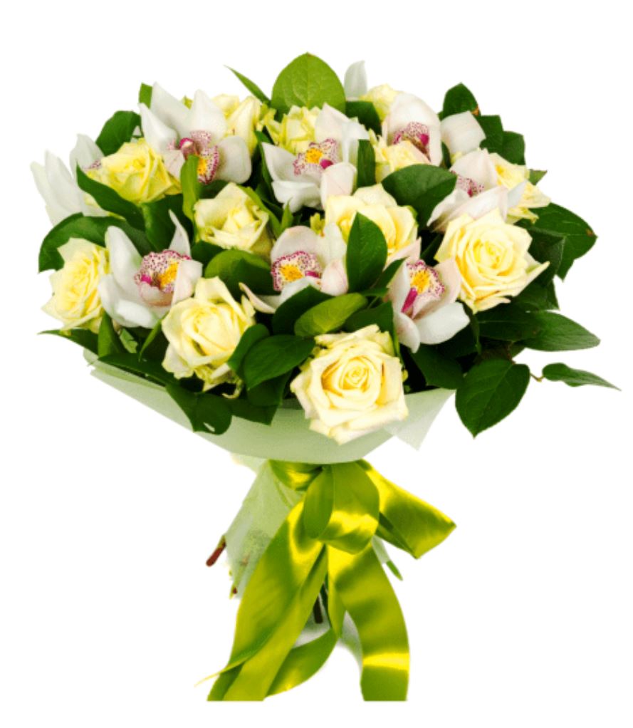 White Roses and Orchids Bouquet - Florist London