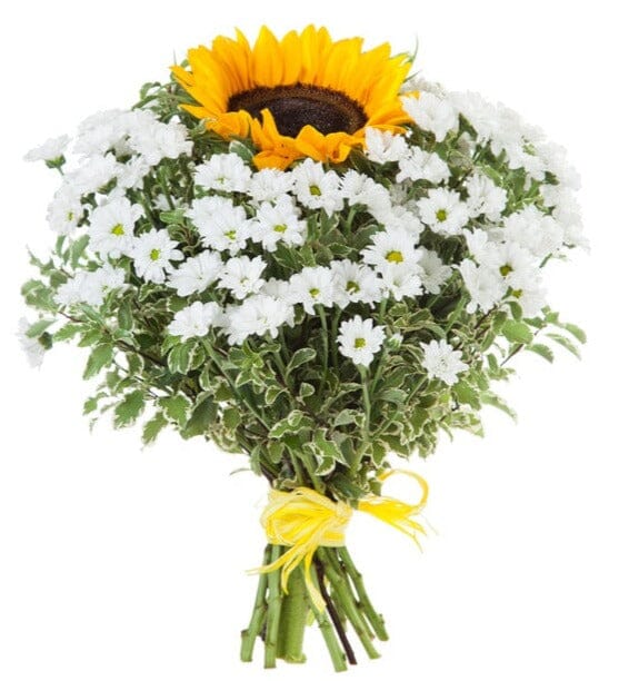White Santini Chrysanthemum and Sunflowers Bouquet - Florist London