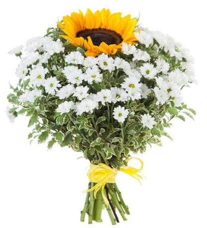 White Santini Chrysanthemum and Sunflowers Bouquet - Florist London
