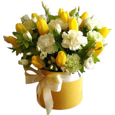 Yellow Tulips with Carnations Box - Florist London