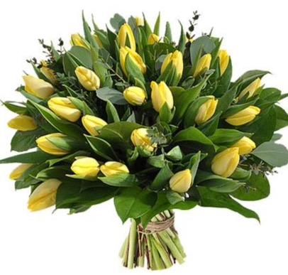 Yellow Tulips with Greenery Bouquet - Florist London