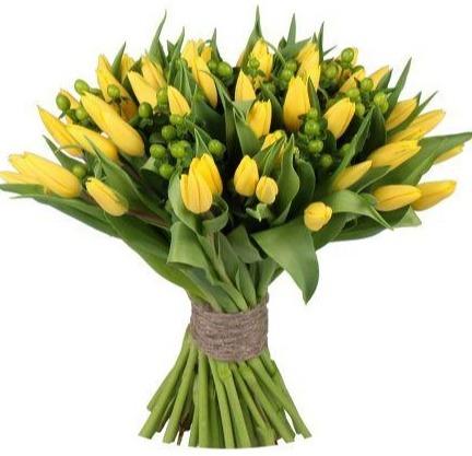 Yellow Tulips with Hypericum Bouquet - Florist London